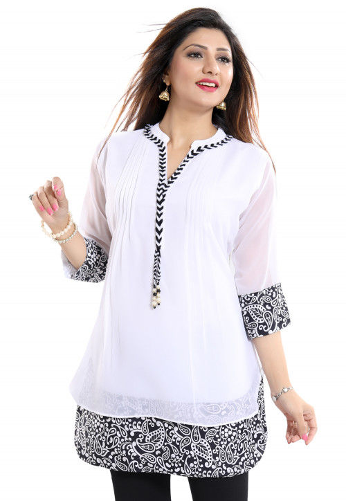 Printed Georgette Tunic in Off White