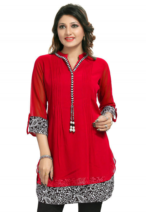 Printed Georgette Tunic in Red