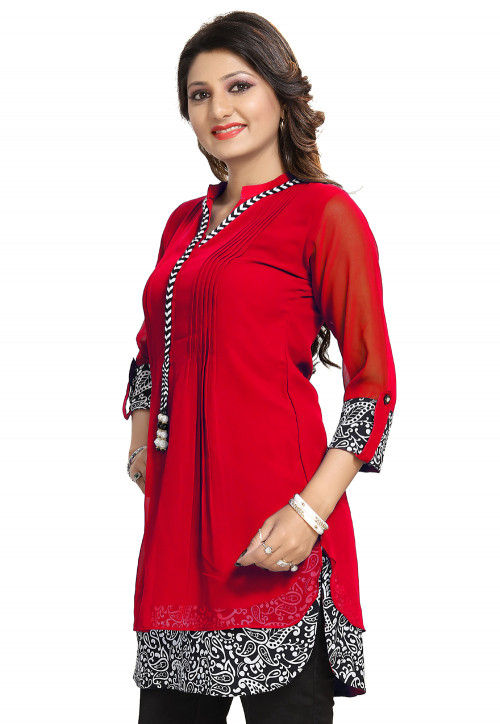 Buy Printed Georgette Tunic in Red Online : TCX29 - Utsav Fashion