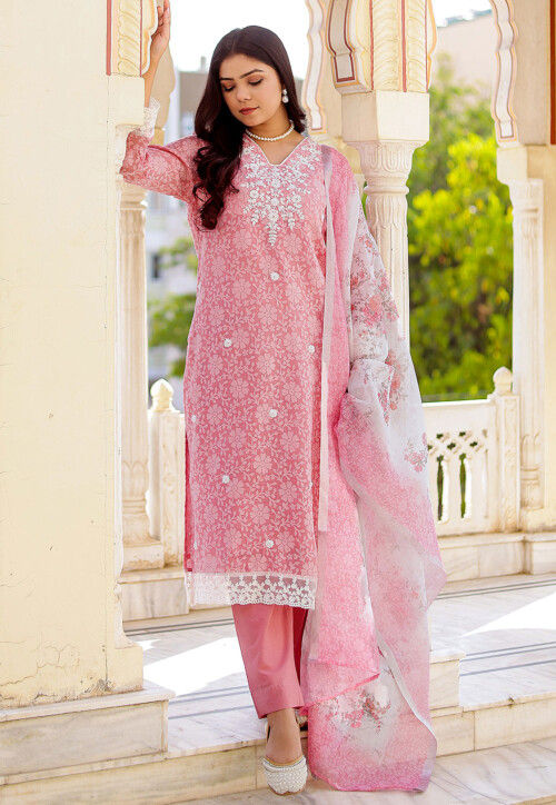Printed Silk Pakistani Suits With Silk Dupatta Buy Printed Linen
