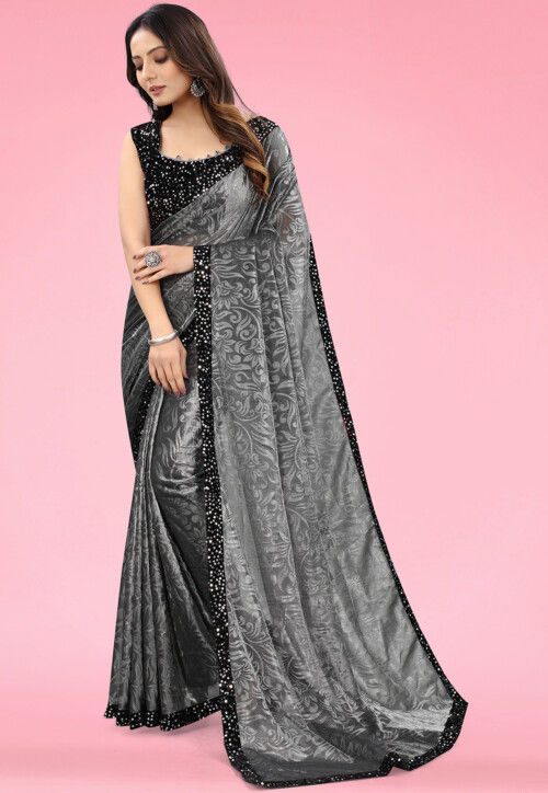 Printed Lycra (Elastane) Saree in Grey