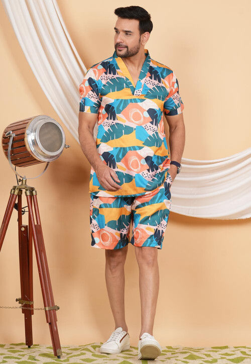 Printed Modal Satin Co Ord Set in Multicolor