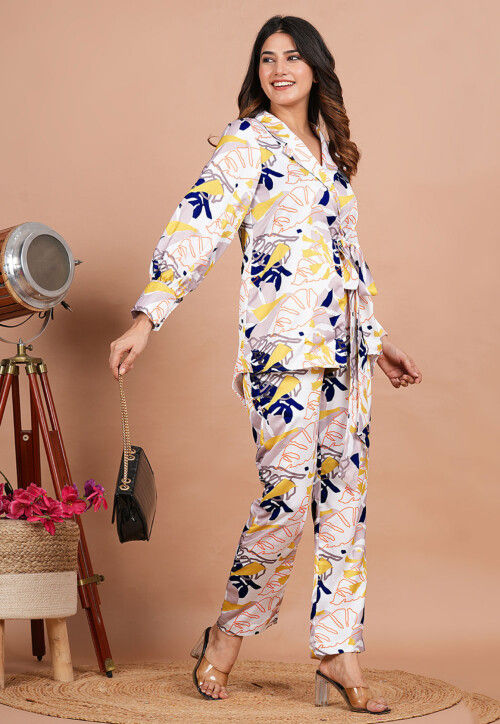Printed Modal Satin Co Ord Set in Multicolor