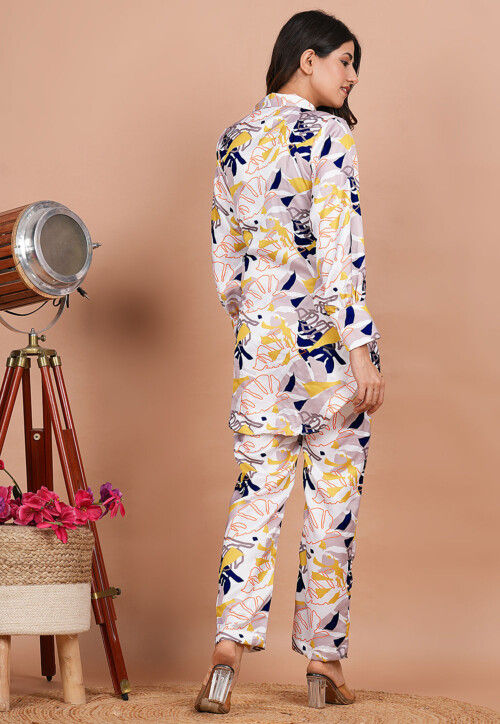 Printed Modal Satin Co Ord Set in Multicolor