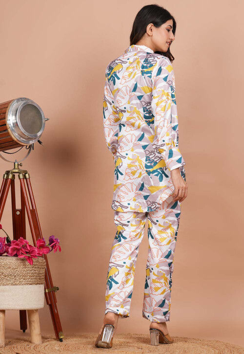 Printed Modal Satin Co Ord Set in Multicolor
