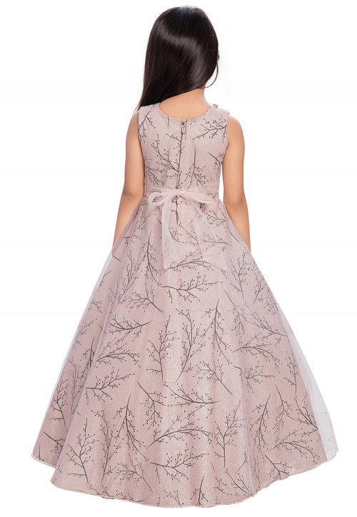 Printed Net Gown in Peach