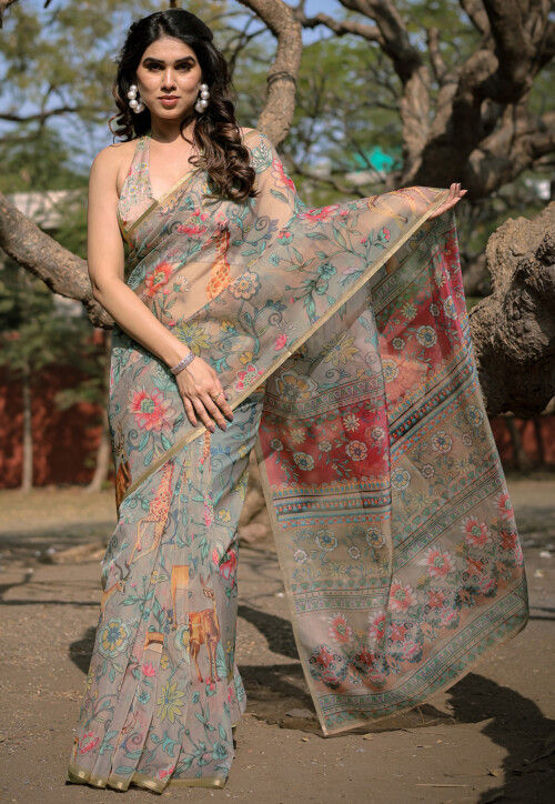 Organza sarees online sale shop