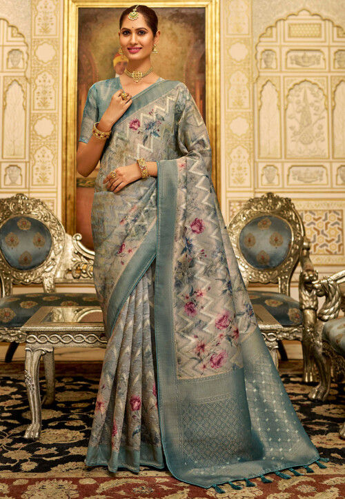 Sea Green Organza Tissue Banarasi Saree |Zari Border Saree|Jhakhas.Com