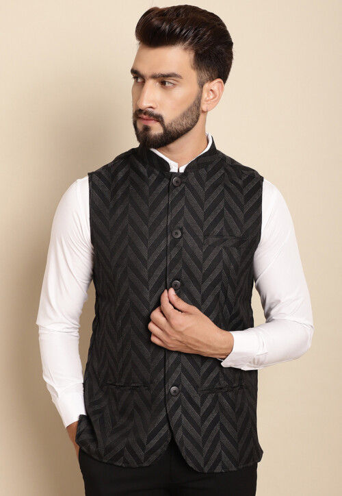 60% OFF on Arrow Black Nehru Jacket with Woven Pattern on Myntra |  PaisaWapas.com