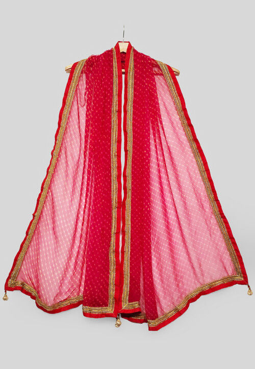 Printed Pure Chiffon Dupatta in Coral Red