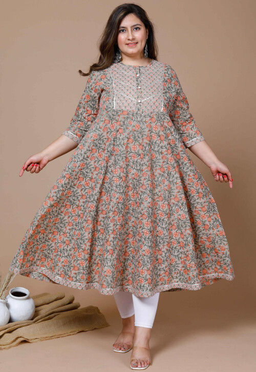 Buy Printed Pure Cotton A Line Kurta in Fawn Online : TFP208 - Utsav Fashion