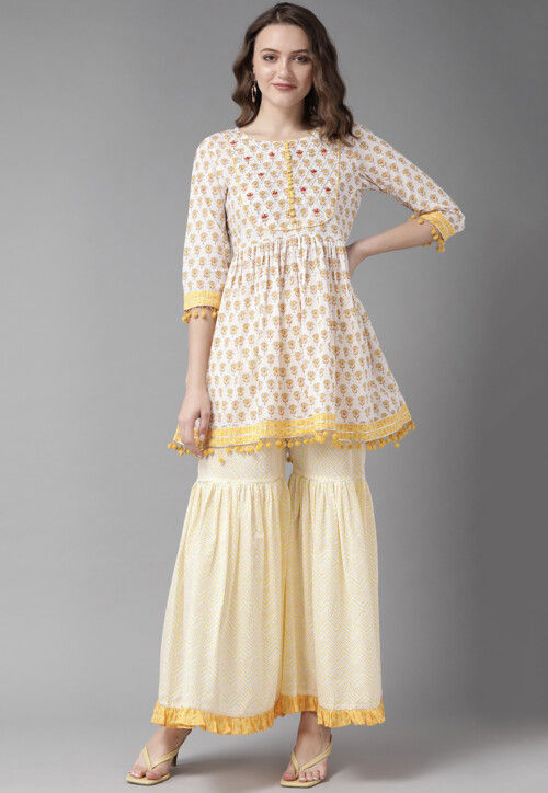 White chikankari a-line kurti with pink thread work paired with designer  salwars - SHADES OF FAASHION - 3431103