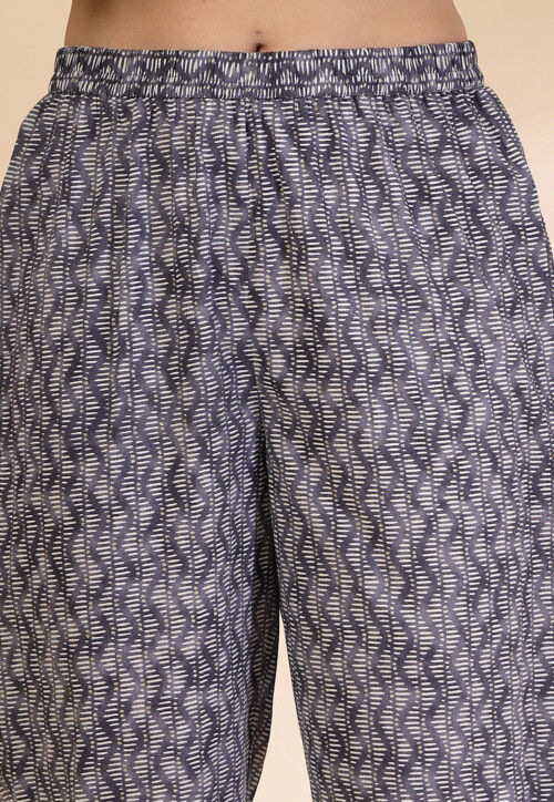 Printed Pure Cotton A Line Suit in Light Grey