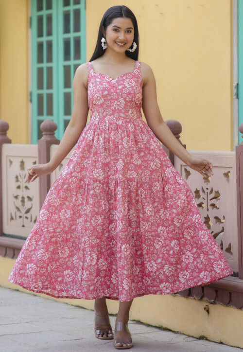 white christmas dresses Cara 100% Cotton Maxi Dress in Pink/Brown Floral *Final-Sale* X-Small