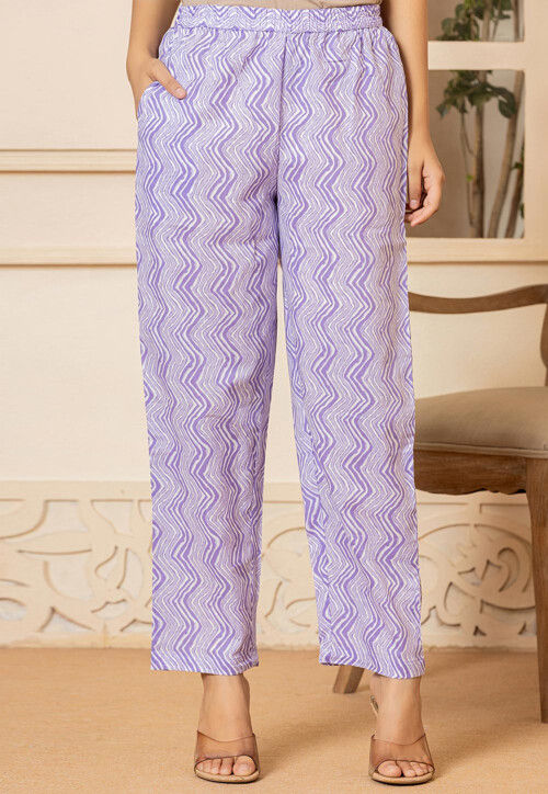 Printed Pure Cotton Anarkali Suit in Light Purple