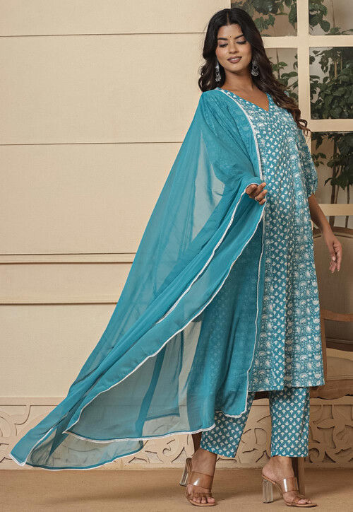 princess polly baby blue dress Buy Printed Pure Cotton Anarkali Suit in Light Teal Blue Online : KJL1606