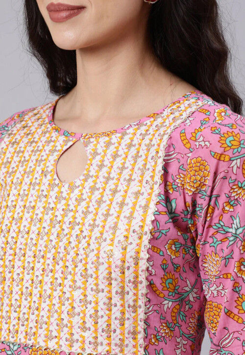 Buy Printed Pure Cotton Anarkali Suit in Pink Online : KQS144 - Utsav ...