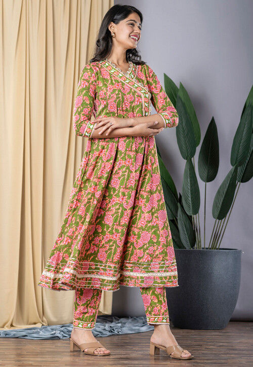 Prisha Angrakha Style cotton Silk Kurta (With Add- on Bottom)