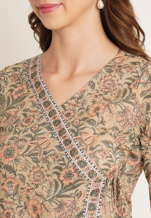 Purple Cotton Printed Angrakha Top main image 0