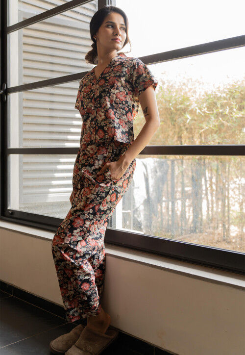 Printed Pure Cotton Co Ord Set in Black