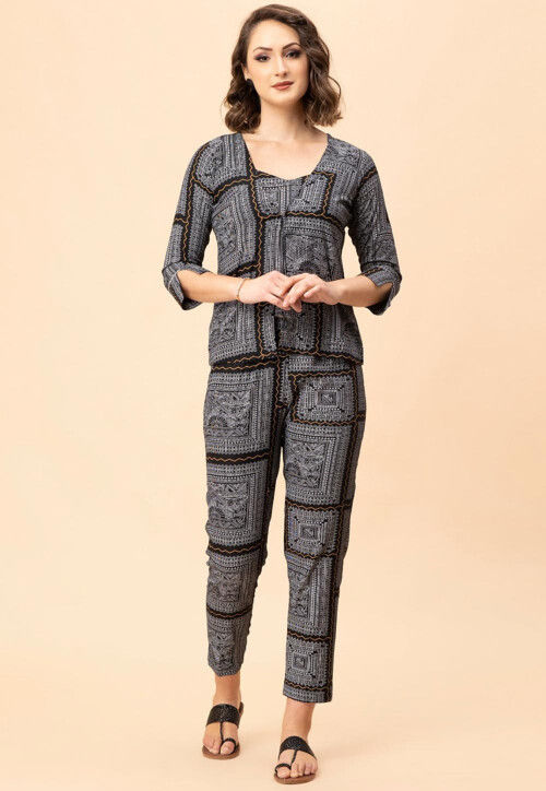 Printed Pure Cotton Co Ord Set in Black