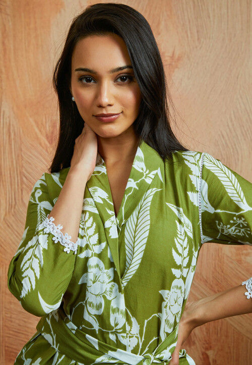 Printed Pure Cotton Co Ord Set in Green