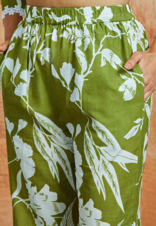 Printed Pure Cotton Co Ord Set in Green