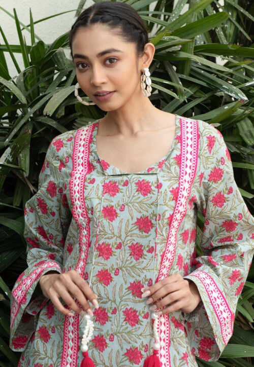 Printed Pure Cotton Co Ord Set in Light Green