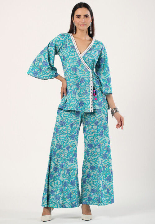 Printed Pure Cotton Co Ord Set in Pastel Green