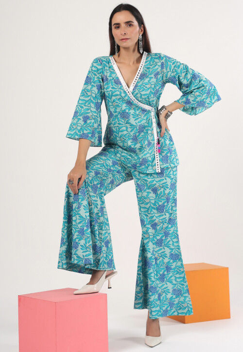 Printed Pure Cotton Co Ord Set in Pastel Green