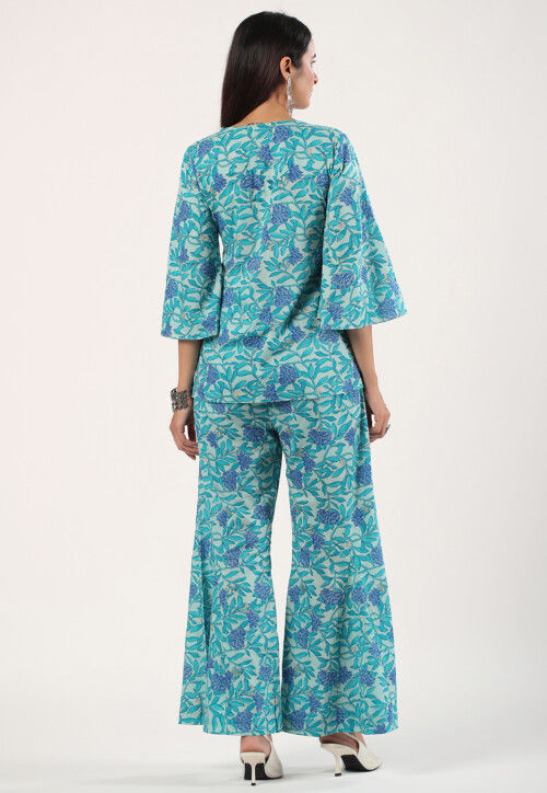 Printed Pure Cotton Co Ord Set in Pastel Green