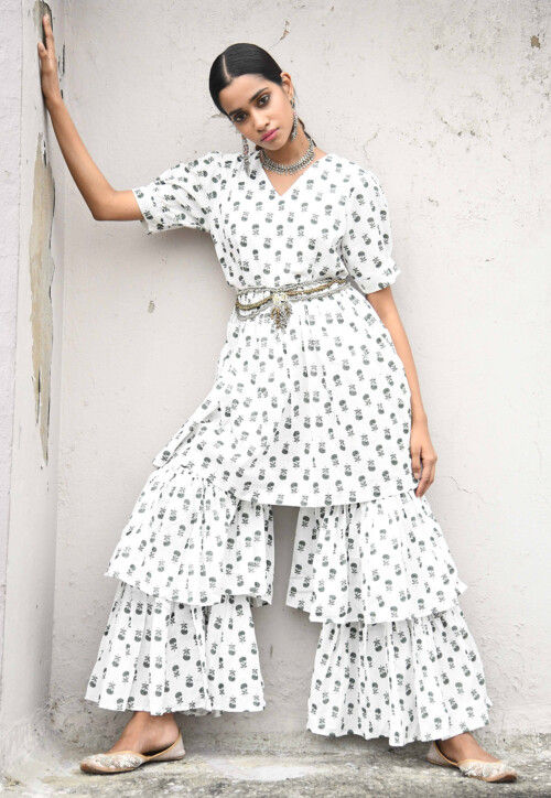 Printed Pure Cotton Co Ord Set in White