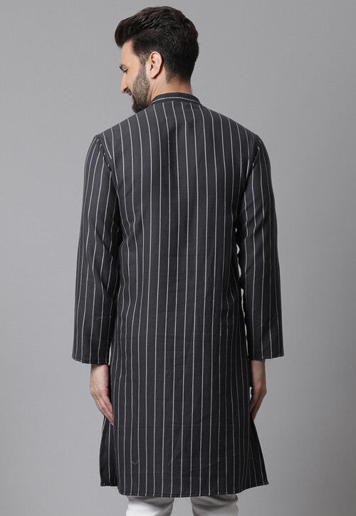 Printed Pure Cotton Kurta in Charcoal Black