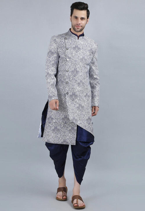 Printed Pure Cotton Kurta Jacket Set in White
