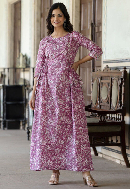 Buy Printed Pure Cotton Maxi Dress in Purple Online TUV810