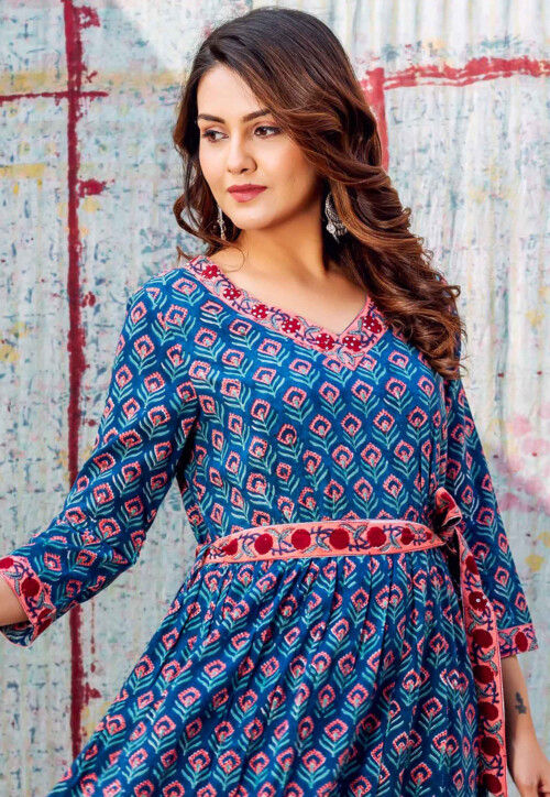royal blue print dress Buy Printed Pure Cotton Maxi in Online : TQM906 featuring a light blue