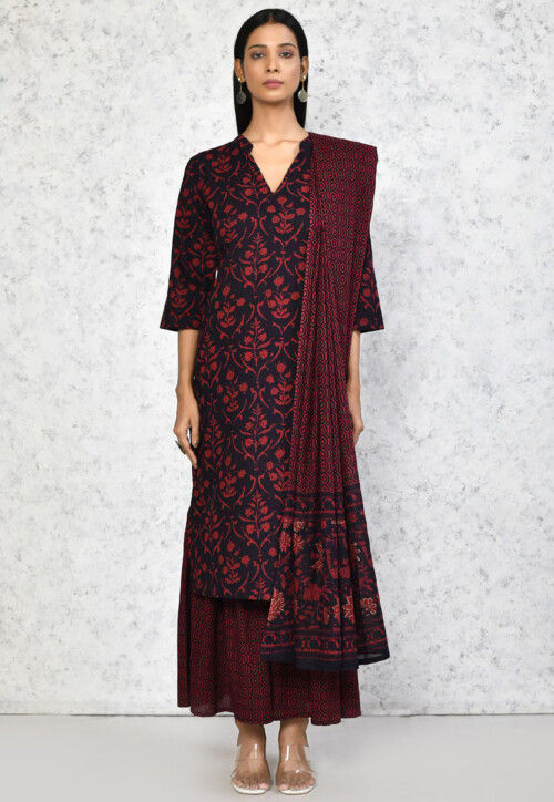 Printed Pure Cotton Pakistani Suit in Black