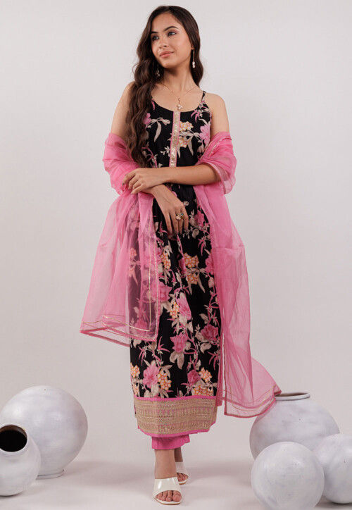 black and pink dress pakistani Pakistani Black Dress in Lawn Kameez Trouser Style Online MEDIUM