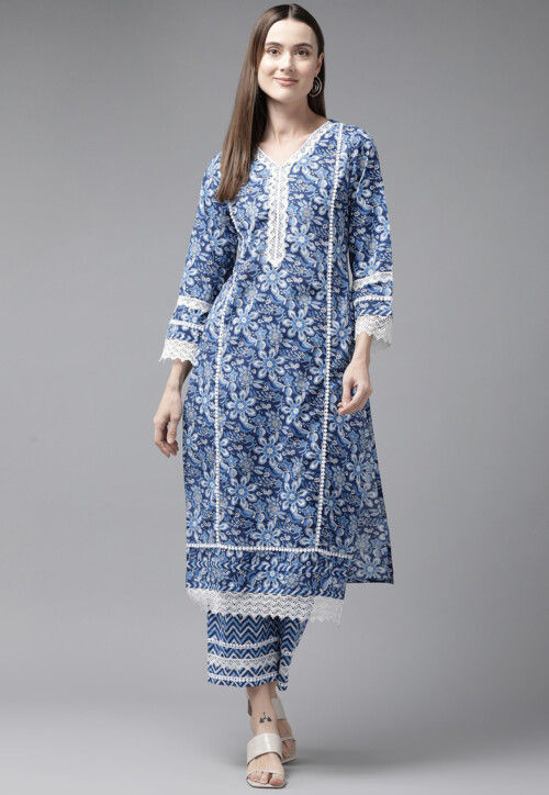 Buy Printed Pure Cotton Pakistani Suit in Blue Online : KJL1252 - Utsav  Fashion