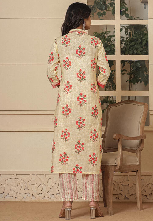 Printed Pure Cotton Pakistani Suit in Cream