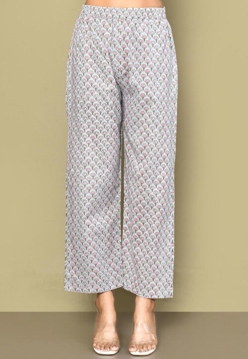 Printed Pure Cotton Pakistani Suit in Dusty Blue