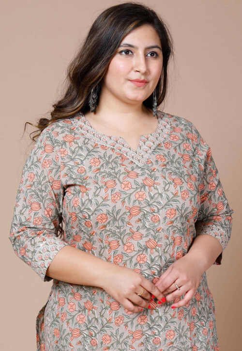 Printed Pure Cotton Pakistani Suit in Fawn