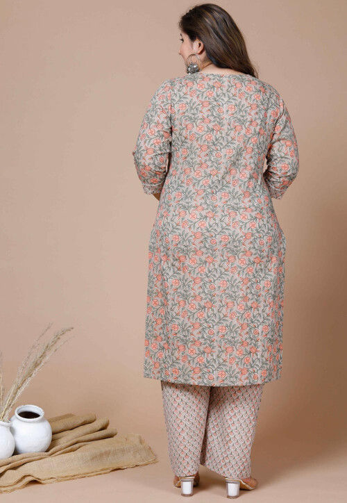 Printed Pure Cotton Pakistani Suit in Fawn