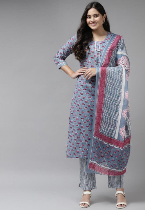 Navy Blue And Grey Pure Cotton (2.20 M) Women Suit at Rs 1350/piece in  Jaipur