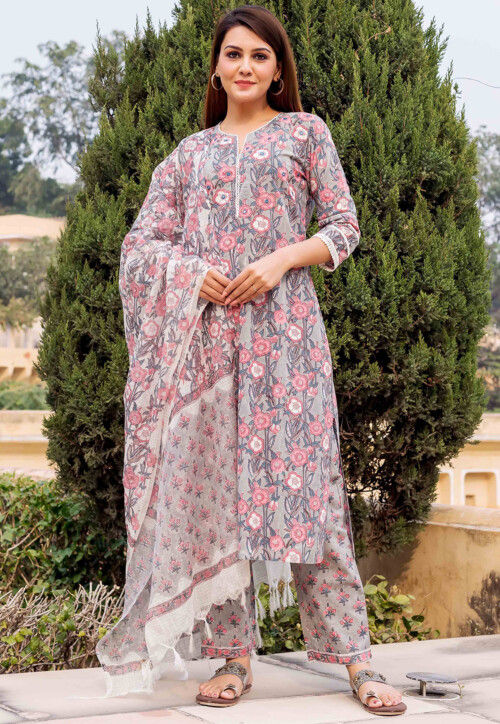 Printed Cotton Pakistani Suit in Off White | Fashion pants, Different  sleeves style, Salwar kameez
