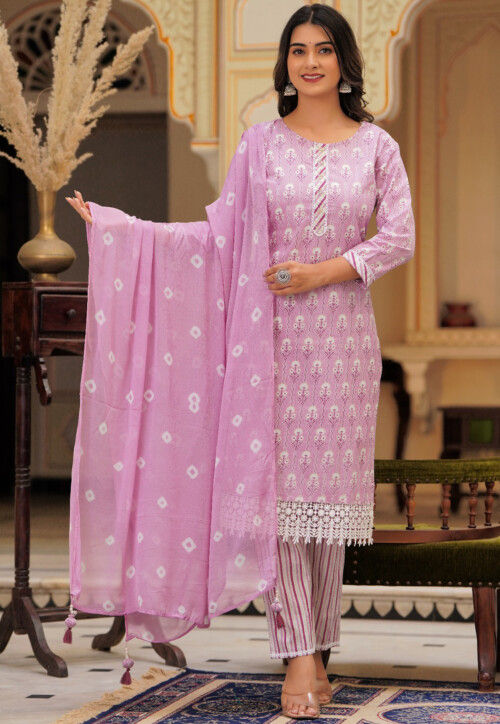 Purple Embroidered Punjabi Suit In Art Sik 4545SL02