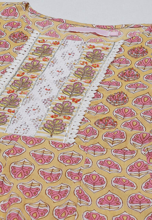 Printed Pure Cotton Pakistani Suit in Light Yellow