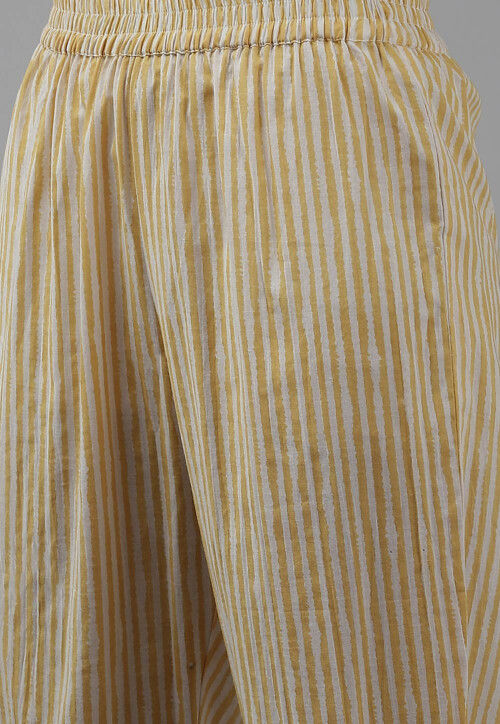 Printed Pure Cotton Pakistani Suit in Light Yellow