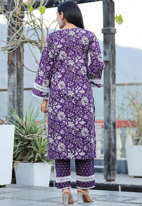 Printed  Pure Cotton Pakistani Suit in Purple