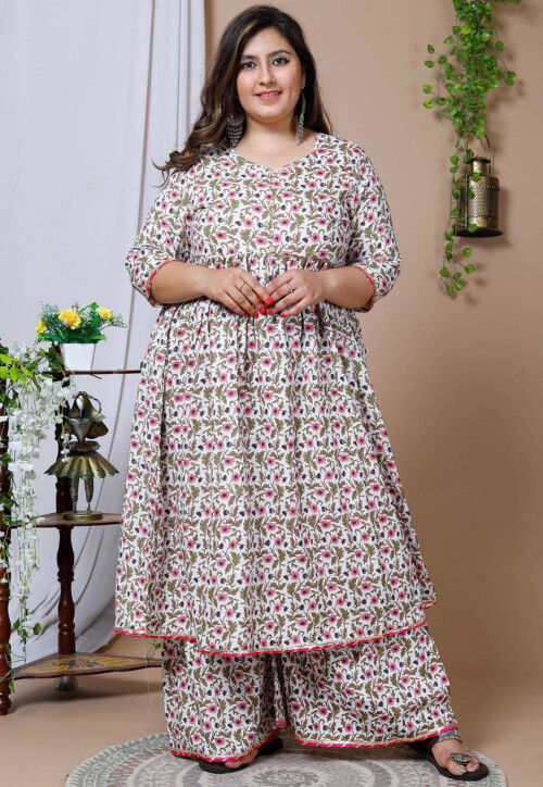Buy Printed Pure Cotton Pakistani Suit in White Online KFT224 Utsav Fashion